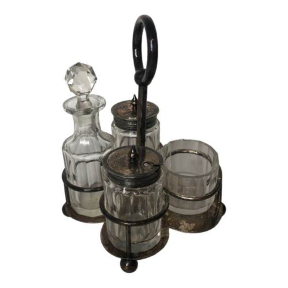 Vintage W&H Cruet‎ Set #5360 Silver Plated Vinegar Bottle Salt Pepper Shakers
